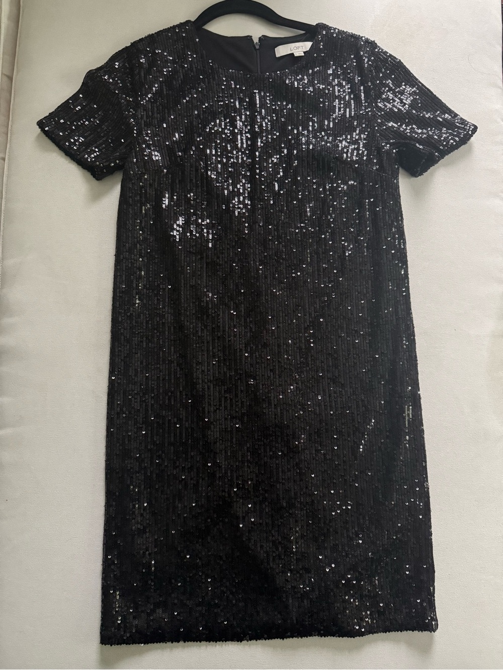 LOFT Black Sequin Short Sleeve Shift Dress